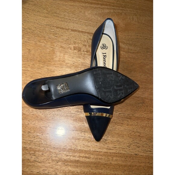 J. Renee Adena Navy Blue Patent Leather Pumps w/Gold-Tone Accents Size 8.5 Wide - Picture 6 of 8